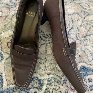 Stuart Weitzman Dark Brown Kitten Heel Loafers 5.5